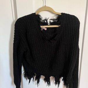Black Fringed Women's Sweater